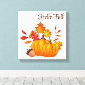 Herbstlaube Pumpkins überwundene Canvas Art Leinwanddruck (Insitu (Holzboden))