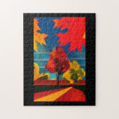 Herbstlaube und Bäume im Retro-Stil Puzzle (Vertikal)