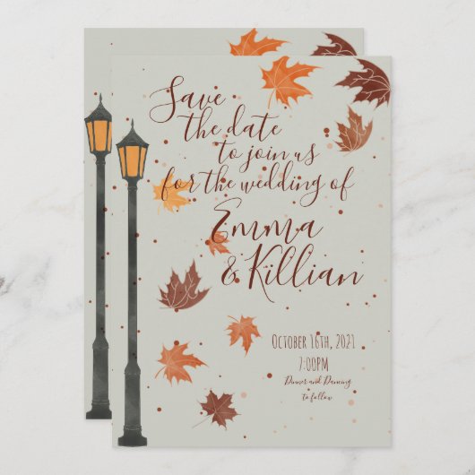 Herbstlaube und Lichter Save The Date (Vorne/Hinten)