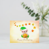 Herbstlaube und Niedlicher Elf Erntedank Postkarte (Stehend Vorderseite)