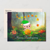 Herbstlaube und Niedlicher Elf Erntedank Postkarte (Vorne/Hinten)