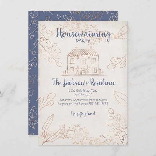 Herbstlaube und Party zur Aufwärmung von Goldhäuse Einladung (Vorne/Hinten)