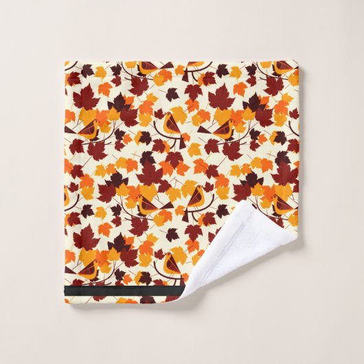 Herbstlaube und Vögel Badhandtuch Set (Waschlappen)