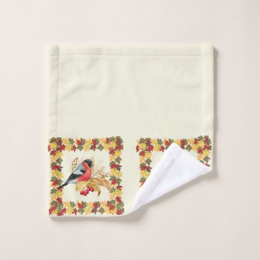 Herbstlaube und Vögel Badhandtuch Set (Waschlappen)