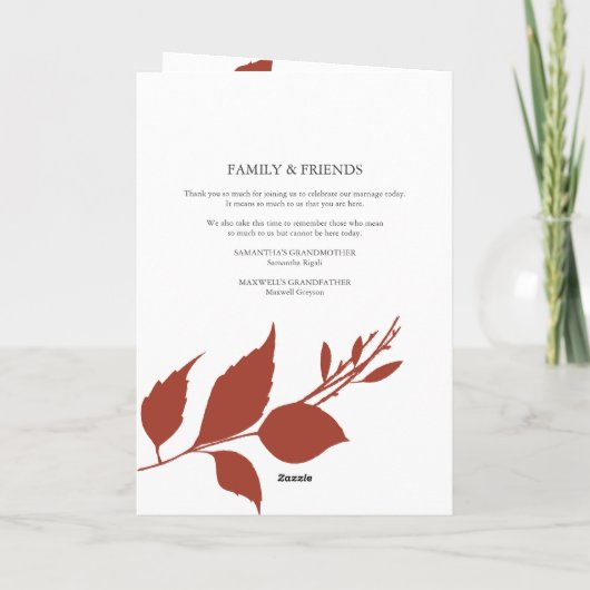 Herbstlaube: Vorlage für das Hochzeitsprogramm (Rückseite)