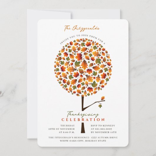 Herbstlaube Whimsical Pop Tree Erntedank Abendesse Einladung (Vorderseite)