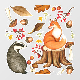 Herbstlaubs Badger & Fox Fensteraufkleber