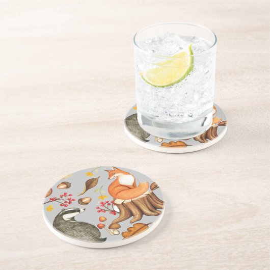 Herbstlaubs Badger & Fox Getränkeuntersetzer (Seite)