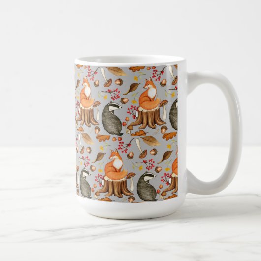 Herbstlaubs Badger & Fox Kaffeetasse (Rechts)