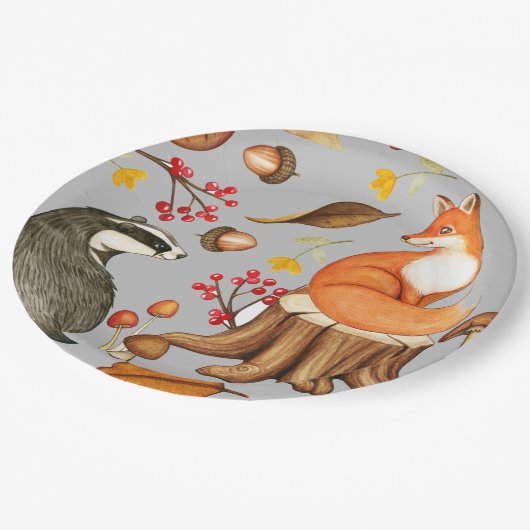 Herbstlaubs Badger & Fox Pappteller (Schrägansicht)