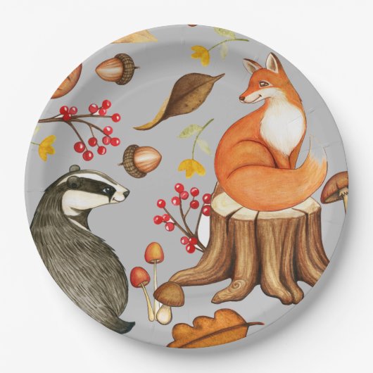Herbstlaubs Badger & Fox Pappteller (Vorderseite)