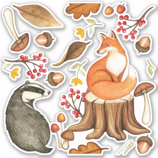 Herbstlaubs Badger & Fox Vinyl Decal Aufkleber (Vorderseite)
