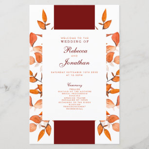 Herbstlaubs Burnt Orange Hochzeitsprogramm