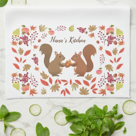 Herbstlaubs Eichhörnchen personalisieren Geschirrtuch (Gefaltet)