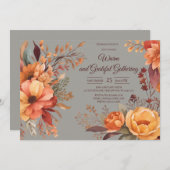 Herbstlaubs Floral Erntedank Friendsgiving Einladung (Vorne/Hinten)