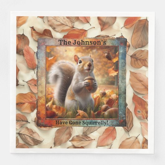 Herbstlaubs Funny Squirrel Paper Napkin Serviette (Vorderseite)