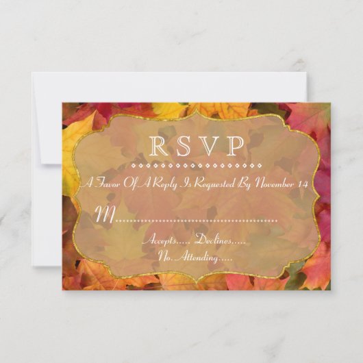 Herbstlaubs Gold Foil Wedding RSVP Karte (Vorderseite)