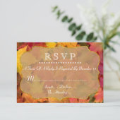 Herbstlaubs Gold Foil Wedding RSVP Karte (Stehend Vorderseite)