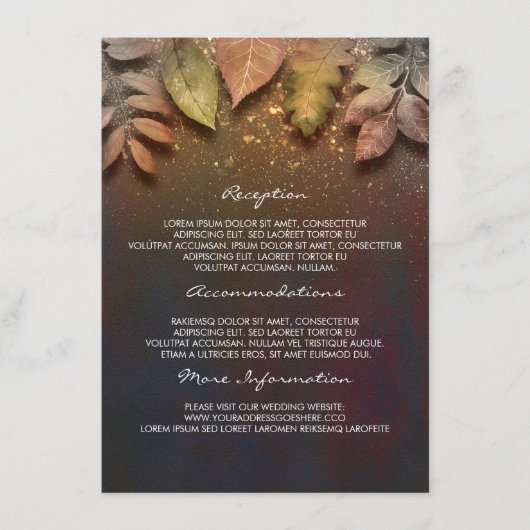 Herbstlaubs Gold Wedding Information Guest Card Begleitkarte (Vorderseite)