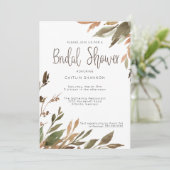 Herbstlaubs Greenery Watercolor Brautparty Einladung (Stehend Vorderseite)