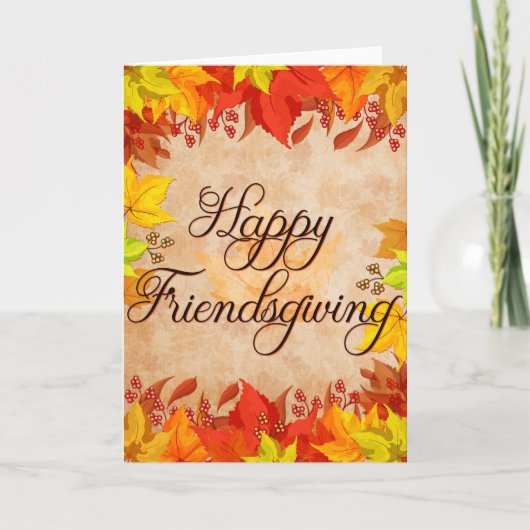 Herbstlaubs Happy Friendsgiving Karte (Vorderseite)