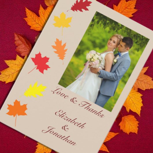 Herbstlaubs Hochzeit Dankeskarte