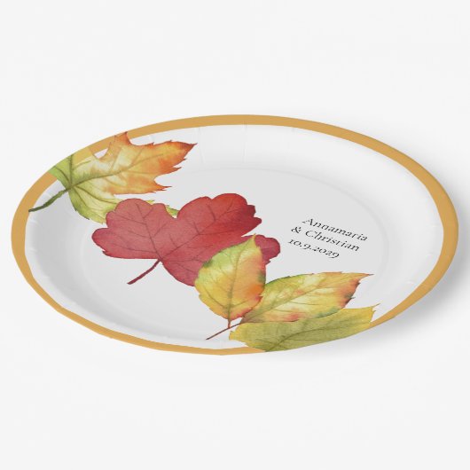 Herbstlaubs Hochzeit Pappteller (Schrägansicht)