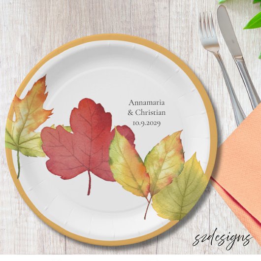 Herbstlaubs Hochzeit Pappteller
