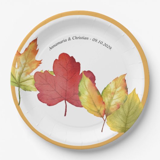 Herbstlaubs Hochzeit Pappteller (Vorderseite)