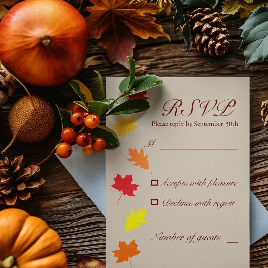 Herbstlaubs Hochzeit RSVP Karte