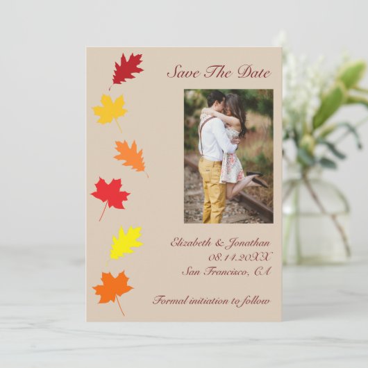Herbstlaubs Hochzeit Save The Date (Stehend Vorderseite)