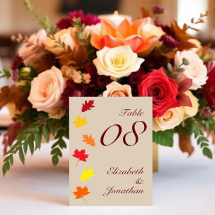 Herbstlaubs Hochzeit Tischnummer
