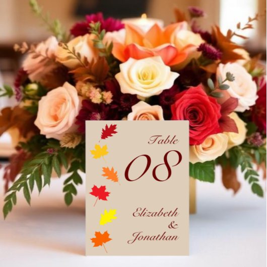 Herbstlaubs Hochzeit Tischnummer