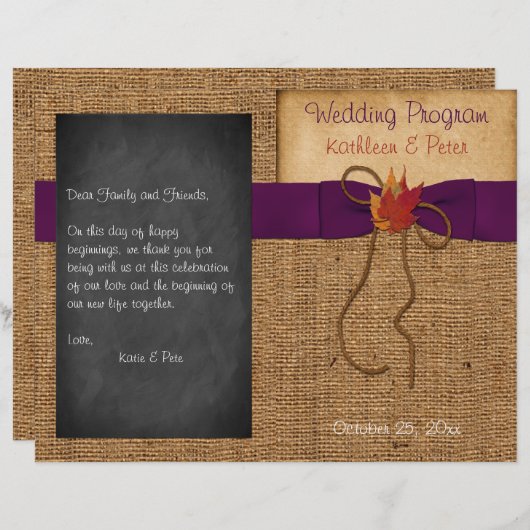 Herbstlaubs IMITATE Burlap Chalkboard Hochzeitspro (Vorne/Hinten)