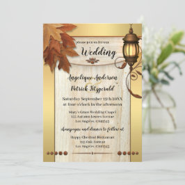 Herbstlaubs Lantern Light Gold Hochzeit Einladung