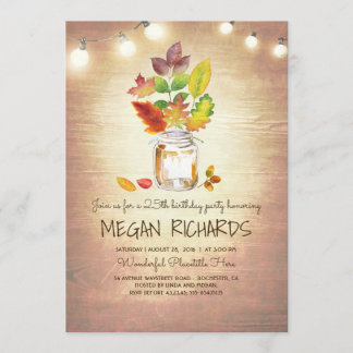 Herbstlaubs Mason Jar Rustic Geburtstagsparty Einladung