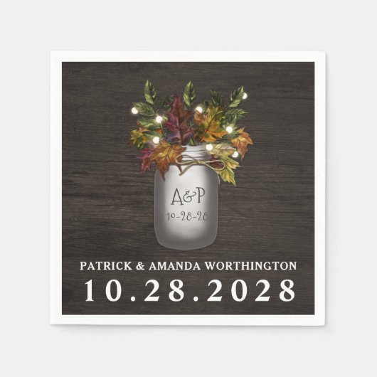 Herbstlaubs Mason Jar Rustic Wedding Napkins Serviette (Vorderseite)