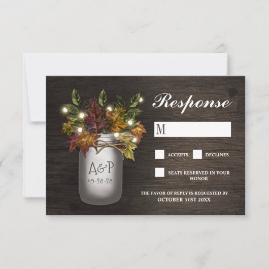 Herbstlaubs Mason Jar Rustic Wedding RSVP Cards (Vorderseite)