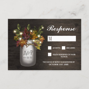 Herbstlaubs Mason Jar Rustic Wedding RSVP Cards Karte