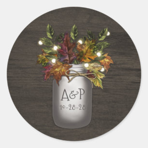 Herbstlaubs Mason Jar Rustikale Gastgeschenk Hochz Runder Aufkleber