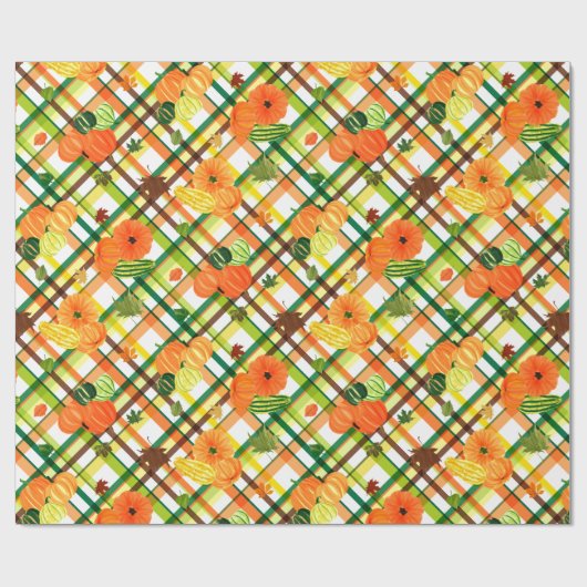 Herbstlaubs Pumpkin Kariert Pattern Geschenkpapier (Flach)