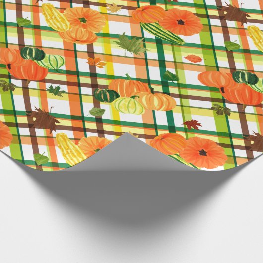 Herbstlaubs Pumpkin Kariert Pattern Geschenkpapier (Ecke)