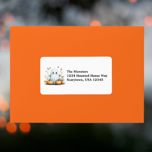 Herbstlaubs Pumpkins Friendly Ghost Halloween Adressaufkleber