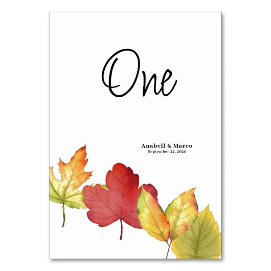 Herbstlaubs Scripture Wedding Table card Tischnummer (Vorderseite)