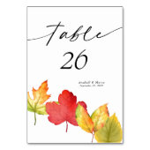 Herbstlaubs Scripture Wedding Table card Tischnummer (Rückseite)