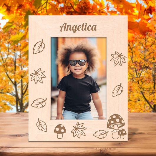 Herbstlaubs Toadstol Pilze Individuelle Name 12x18 Geätzte Rahmen