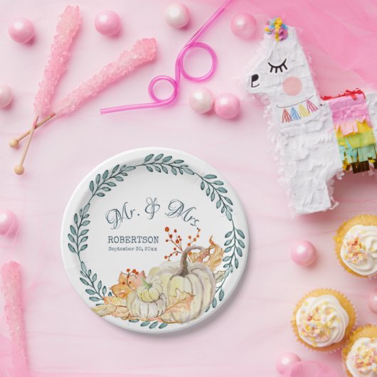 Herbstlaubs Wasserfarbe Pumpkin Rustikale Brauerei Pappteller (Party)