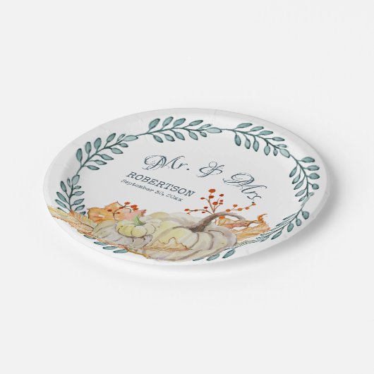 Herbstlaubs Wasserfarbe Pumpkin Rustikale Brauerei Pappteller (Schrägansicht)