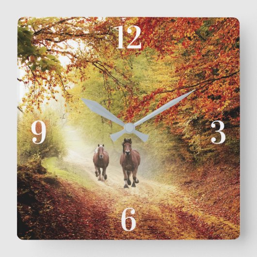 Herbstlauf Quadratische Wanduhr (Vorderseite)