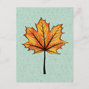 Herbstleaf auf blauer Decorative Botanische Kunst Postkarte